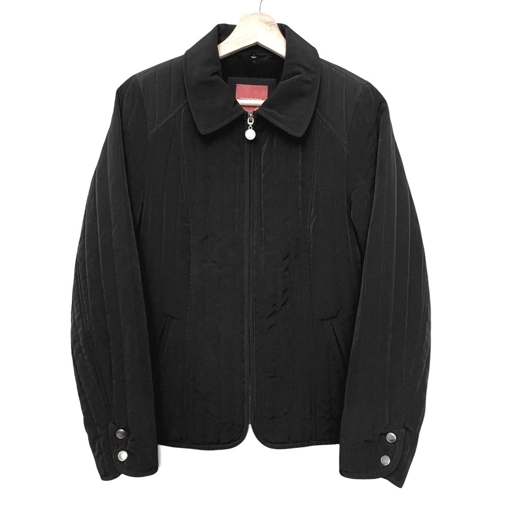 Esprit Black Quilted Jacket Womens Medium Full Zip Faux Fur Fleeced Lined‎ Coat